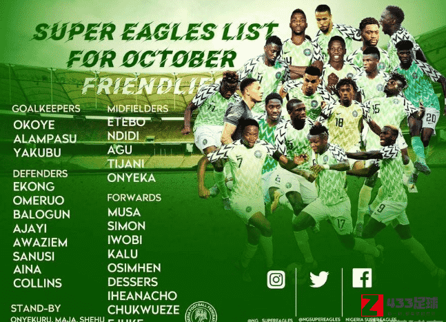 尼日利亚国家队,尼日利亚国家队大名单公布，恩迪迪等人入选