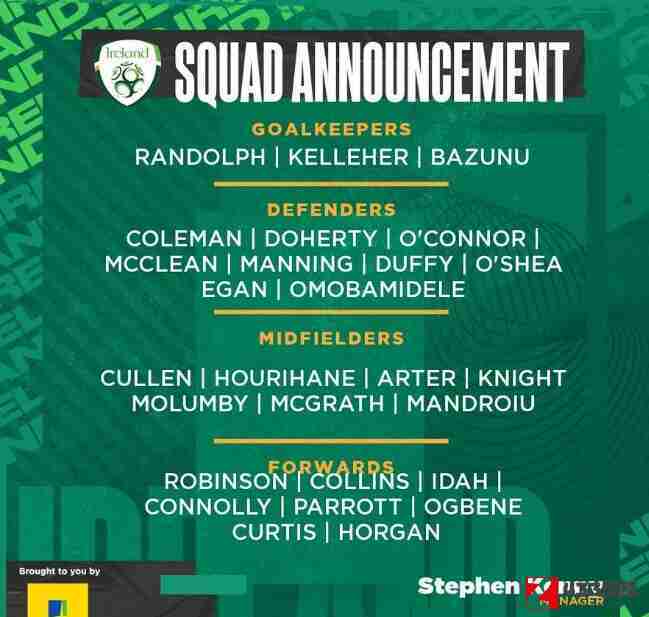 爱尔兰国家队,爱尔兰国家队最新名单公布：奥康纳、麦克林入选