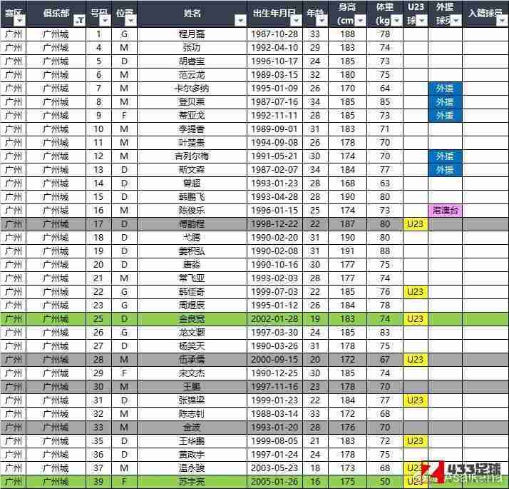 广州城,广州城更新报名名单：混血小将苏宇亮补报，斯文森离队但未撤报名