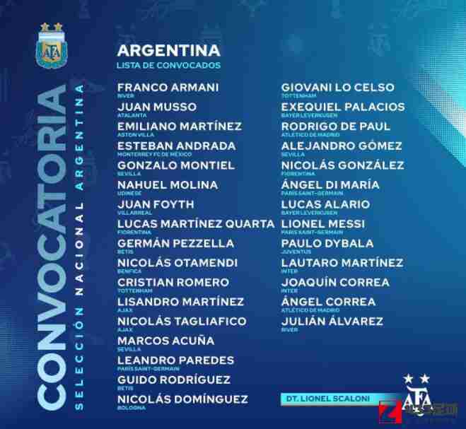阿根廷国家队,阿根廷国家队名单,阿根廷国家队名单出炉：洛塞尔索，德保罗在内