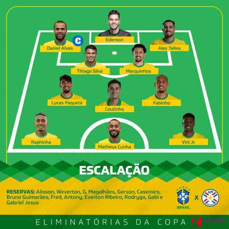 南美区世预赛,巴西vs巴拉圭,巴西vs巴拉圭首发出炉：维尼修斯、库蒂尼奥先发，法比尼奥出战