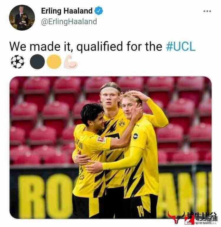 哈兰德,哈兰德发推庆祝：我们成功了，拿到欧冠联赛的资格