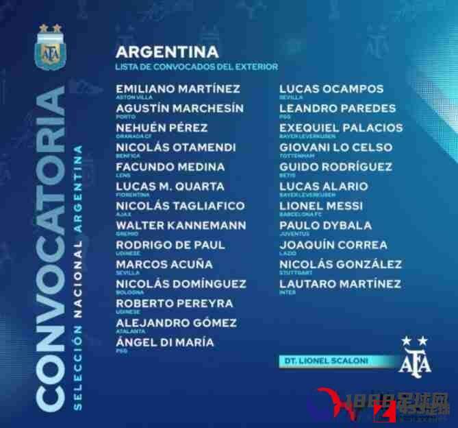 阿根廷国家队,阿根廷球员名单,阿根廷世预赛球员大名单公布：坎内曼、梅迪纳入选